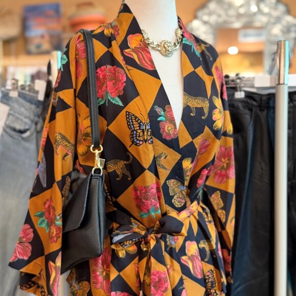 PRINTFRESH Botanical Checkerboard Wrap Pajama Set L - Picture 6 of 6